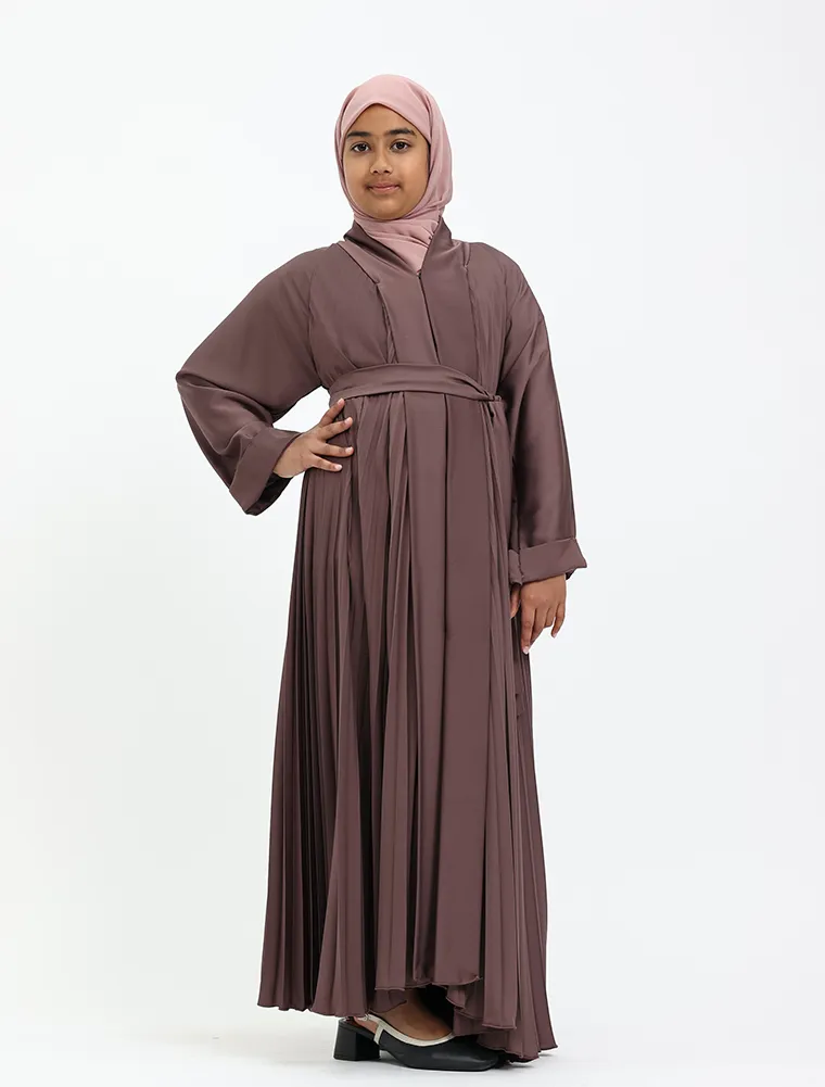 Girls Mauve Pleated Silhouette Abaya